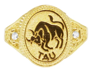 Men's Real 10K Yellow Gold Taurus Bull Zodiac Astrology Designer Pinky Ring 14MM - Picture 1 of 3