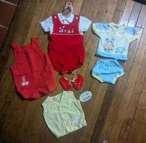 Baby Boy Vintage Velvet Red Shortall Train,Car, Little Miracles,Vest 6-9m - Picture 1 of 7