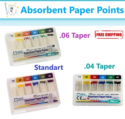 Dental Endo Absorbent Paper Points Point .04 & .06 Tapered, Standart Sizes Meta - Image 1 of 3