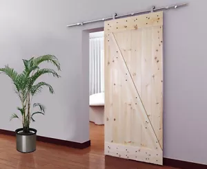 Juego de herrajes deslizantes de acero inoxidable con tablón de puerta de madera sin terminar de 36""x84"" hágalo usted mismo - Imagen 1 de 12