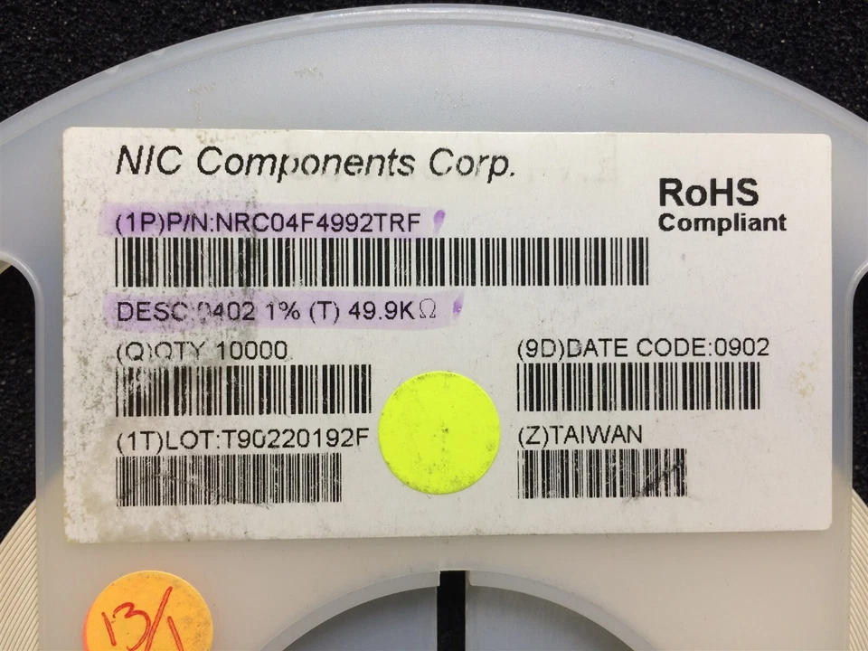 NRC04F4992TRF NIC RES Thick Film 0402 49.9K Ohm SMD ROHS T&R 7750 PCS - Image 1 of 1