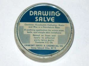 Vintage 1930s ORMONT DRUG & Chemical Co. "DRAWING SALVE" Advertising TIN! - Picture 1 of 5