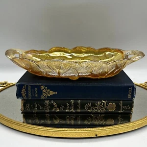 Vintage Indiana Glass Amber Carnival 9” Oval Pickle Dish with Handles - Picture 1 of 9