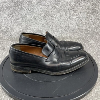 A.Testoni Shoes Mens Size 8.5 M Loafer Black Leather Almond Toe Slip On - Image 1 of 4