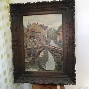 Georges Planes 1887-1977 französisches antikes Ölgemälde geschnitzter Holzrahmen Fluss 21 Zoll - Bild 1 von 23