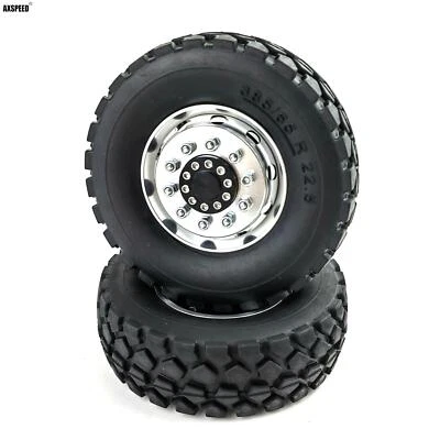 AXSPEED 2x Vorderrad Felgen+Reifen Reifen für Tamiya Traktor 1:14 RC LKW Auto - Bild 1 von 4