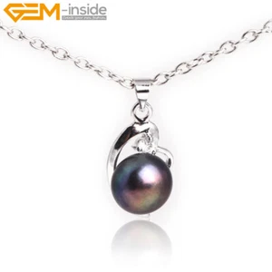 Gp Base Freshwater Pearl Pendant - 9mm Pink Purple Natural Fashion Jewellery - Picture 1 of 28