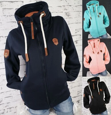 Damen Sweat Jacke Stehkragen Fleece gefüttert Übergangsjacke UNI S M L XL 2XL3XL - Bild 1 von 4