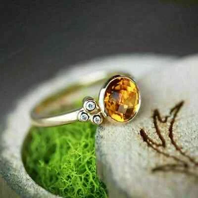 Anillo de compromiso solitario de amor de diamantes citrinos redondos de 2 quilates de oro amarillo de 14 k Foto 1 de 4