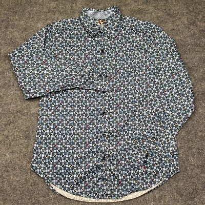 Camisa masculina Robert Graham manga longa média ajuste sob medida punho flip geométrico - Imagem 1 de 4