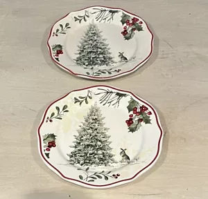Better Homes And Gardens Plates 2 Christmas Tree Bunny Christmas Salad Dessert - Picture 1 of 3