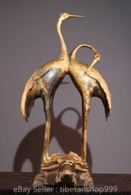 17.2" Chinese Qianlong Ｍarked Copper Gilt Turtle Red-Crowned Crane Statue - Image 1 of 4