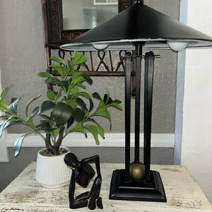 LITE SOURCE VITAGE BLACK TIN METAL ELECTRIC TABLE LAMP - Picture 1 of 7