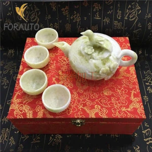 China handmade jade carving natural jade Kungfu teapots and bowls in Chinese - Picture 1 of 6