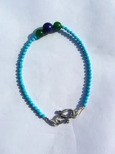 Türkis, Onyx, Lapislazuli Edelstein Rund 3/10 MM Perlen Silber 9.5 " Armbänder - Bild 1 von 4