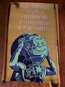 Vintage 1973 PanAmerican Weightlifting Championship Cuban Screen Print Poster - Bild 1 von 7