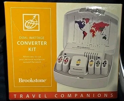 Brookstone Dual Wattage Converter Kit Travel Voltage Adapter Plugs 1800 Watt B14 - Image 1 of 4