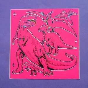 Stickeralbum Sticker Vintage 90er Jahre Giant Neon Dinosaurier Dinos silber Rand - Picture 1 of 2
