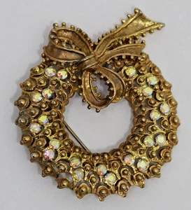 Broche corona de Navidad vintage Tancer II aurora boreal estrás arco cinta - Imagen 1 de 6