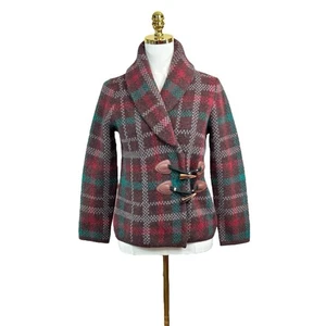 NWT Soft Surroundings Aspen Plaid Sweater Cost Size PXS Wool Blend Toggle Brown - Picture 1 of 6