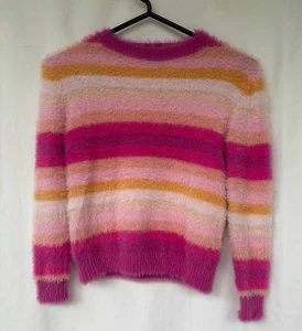 Toobydoo Girls’ Size 6 Pink Orange Yellow Fuzzy Striped Sweater - Picture 1 of 4