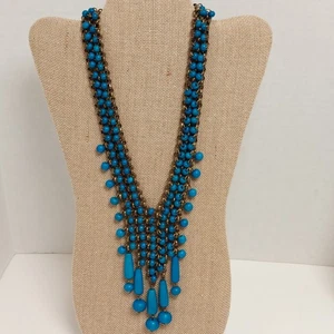 Vintage Latz Stil blaue Perlen Halskette 1980er 19,5" - Bild 1 von 7