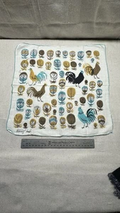 Vintage Tammis Keefe Hühner Hähne & Federn türkis und braun Taschentuch - Bild 1 von 7