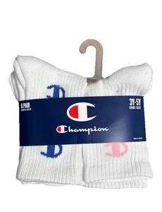 Girls "Champion" 6pk Youth Crew Cut Socks: Shoe Size 3Y-5Y- NWT - Picture 1 of 4