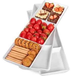 16" x 5" Ceramic 3-Section Stackable Serving Tray, Serving Platter Set of 3, ... - Picture 1 of 7