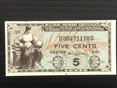 Series 481 Military Payment Certificate Note 5 Cents New Uncirculated - Image 1 of 2