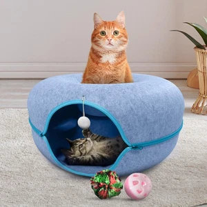 Cat Tunnel Bed for Indoor Cats Large, 24" Peekaboo Cat Cave Donut Bed for Pet... - Picture 1 of 7