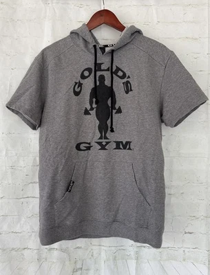 Camisa de manga corta elástica con capucha de entrenamiento con logotipo Golds Gym para hombre - gris - mediana Foto 1 de 4