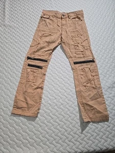 Akademiks Distressed Khaki Jeans with Zipper Details - Picture 1 of 15
