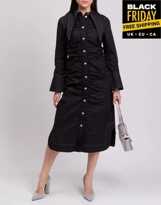 RRP€290 GANNI Midi Shirt Dress EU36 US6 UK10 M Buttoned Cuffs Ruched Ribbed Slit - Image 1 of 4
