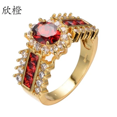 Обручальное кольцо с красным рубином 1,0 карата ювелирные изделия золото 5-12 размер 10 карат желтое наполнение - Изображение 1 из 4