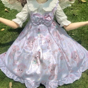 Women Girl Lolita Dress Satin Ruffle Frill Japanese Kawaii Cute Princess Summer - Picture 1 of 13