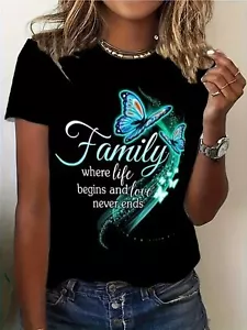Artistic Sense Green Butterfly Printed Crew Fashion Neck T-shirt Casual Top - Picture 1 of 12