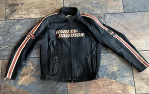 GIACCA MOTO PELLE RIGHE ARANCIONI COPPIA HARLEY DAVIDSON 2006 XL ALTA - Foto 1 di 21