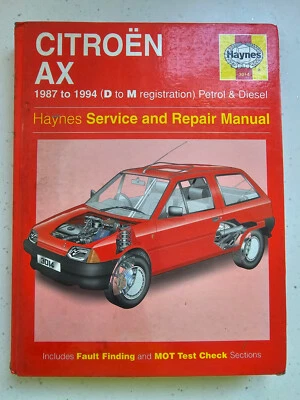 Haynes Manual 3014 Citroen AX 1987-1994 D - M Registration Petrol & Diesel - Image 1 of 4
