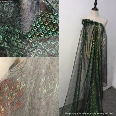 Spitze Stoff Netz Glänzend Laser Durchsichtig Tüll Pfauenfeder Muster DIY - Bild 1 von 4