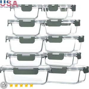 10 Pack Glass Food Storage Containers W/ Lids Airtight Leak Proof Meal Prep Box - Picture 1 of 5
