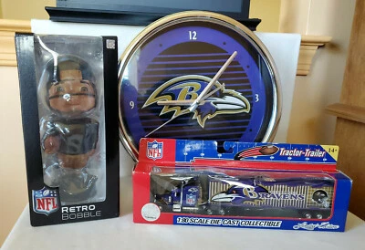 nfl baltimore ravens lot clock retro bobblehead & fleer limited tractor trailer - Image 1 of 4