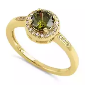 14K Rose Gold Plated 1.80Ct Lab Created Elegant Halo Peridot Ring For Women's - Picture 1 of 4