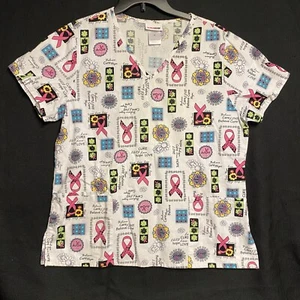 Scrubstar Damen Scrub Top Größe M Kurzarm V-Ausschnitt Taschen rosa Schleife Kur - Bild 1 von 8