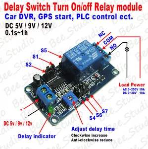 DC 5V 9V 12V Adjustable Delay Timing Timer Turn On Off Time Relay Switch Module - Picture 1 of 15