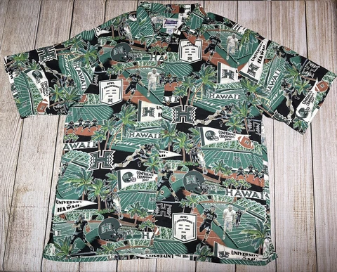 MENS REYN SPOONER UNIVERSITY OF HAWAII FOOTBALL WARRIORS HAWAIIAN SHIRT UH sz2XL Cover