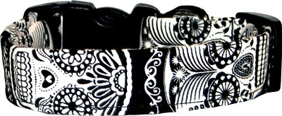 Glow in The Dark Decorated Skulls Handmade Dog Collar - NOT LED OR ELECTRONIC