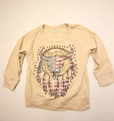 Moletom feminino denim e suprimentos Ralph Lauren cravejado M creme apanhador de sonhos - Imagem 1 de 4