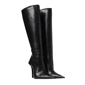Mujeres Nuevas Botas Punta Cuero Tacón Alto Hasta la Rodilla Cremallera Tacón Alto Botas - Imagen 1 de 21