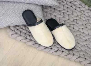 Zapatillas azul oscuro/blanco, zapatos de casa para hombre, zapatillas de cuero, piel de color natural - Imagen 1 de 8